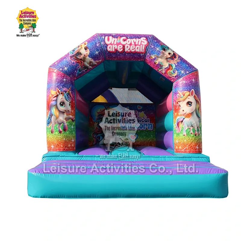 Mini Inflatable Bouncy Castle Isang Frame na Purple Teal na May Bubong
