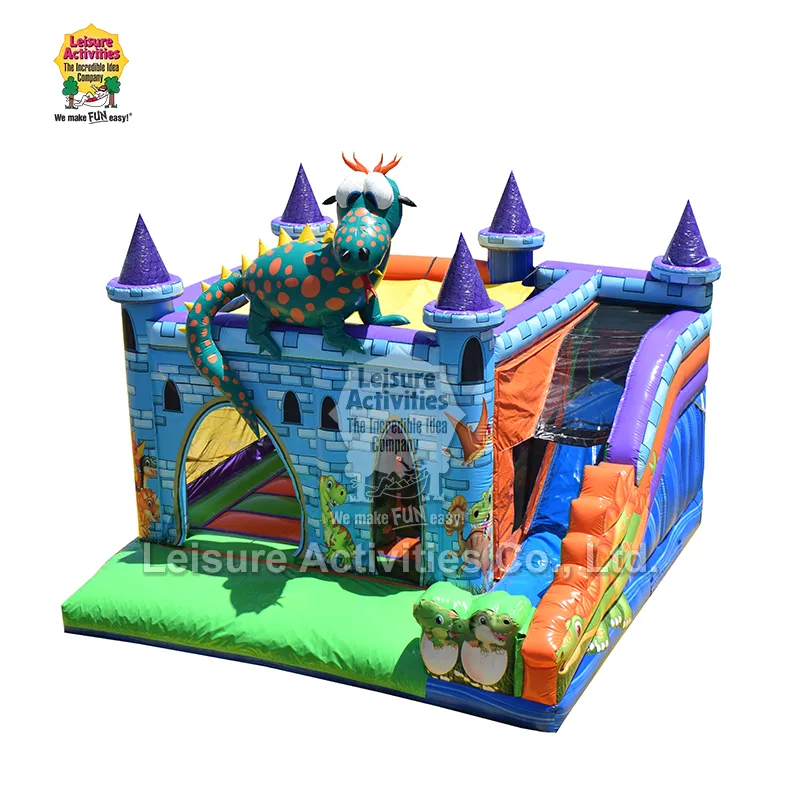 Karaniwang Inflatable Multiplay Bouncy Castles Dragon na may Slide